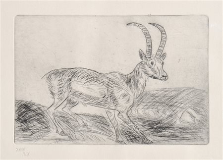 Antonio Ligabue (Zurigo 1899 - Gualtieri 1965) Stambecco, 1959;Steinbock,...