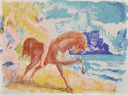 Aligi Sassu (Milano 1912 - Pollença 2000) Cavaliere in spiaggia;Reiter am...