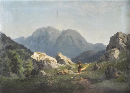 Maler um 1870 Dolomitenlandschaft;Dolomitenlandschaft Öl auf Leinwand, 43 x...