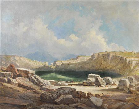 Maler um 1870 Gebirgssee (Mesules?);Gebirgssee (Mesules?) Öl auf Karton, 64,8...