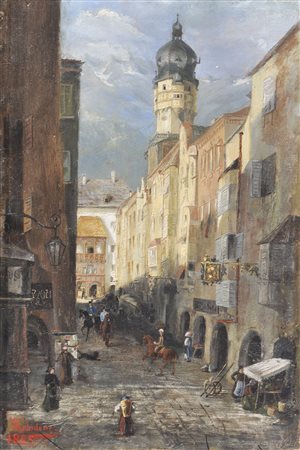 A. Tschiderer Innsbrucker Altstadt, 1865;Innsbrucker Altstadt, 1865 Öl auf...