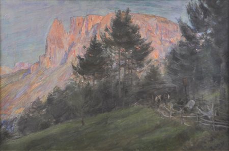 Richard Wolff (Esseg 1880 – Bozen/Bolzano 1964) Schlern im Abendrot;Schlern...
