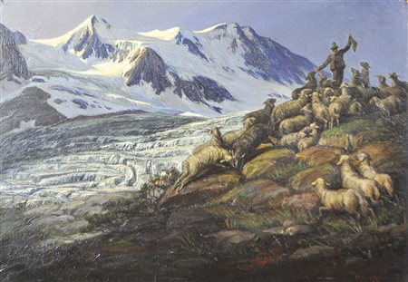 Raphael Thaler (Innsbruck 1870 – 1947) Schafherde am Alpeiner Ferner in den...