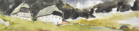 Rudolf Complojer (Mühlbach 1905 – Unterinn 1992) Landschaft mit Stadel und...