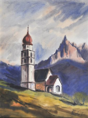 Gottfried Moroder (St. Ulrich in Gröden 1921 – 2016) Grödner Landschaft mit...