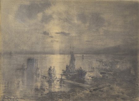 Josef Wopfner (Schwaz 1843 – München 1927) Mondnacht am Chiemsee;Mondnacht am...