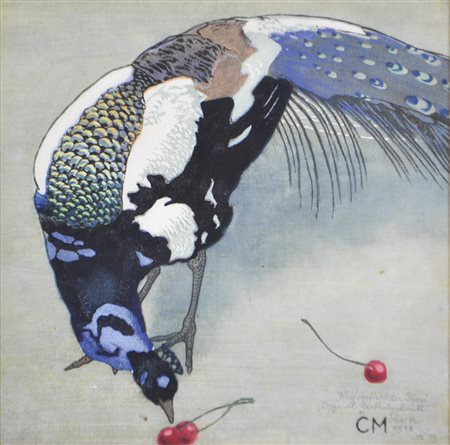 Carl Moser (Bozen 1873 - 1939) Weißgefleckter Pfau, 1915;Weißgefleckter Pfau,...