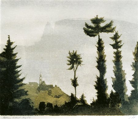 Hans Ott (1902 – Bad Berneck 1991) Schlern;Schlern Farbholzschnitt, 30 x 35,5...