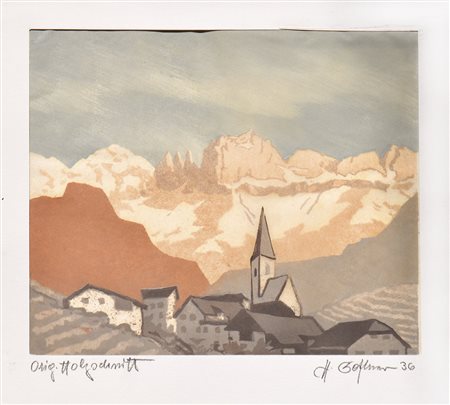 Hans Gostner St. Magdalena mit Rosengarten, 1936;St. Magdalena mit...