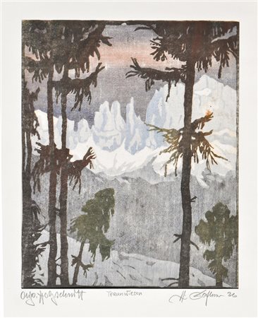 Hns Gostner Traunwiesen mit Blick auf den Rosengarten, 1936;Traunwiesen mit...