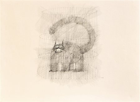 Paul Flora (Glurns/Glorenza 1922 – Innsbruck 2003) Katze im Käfig;Katze im...