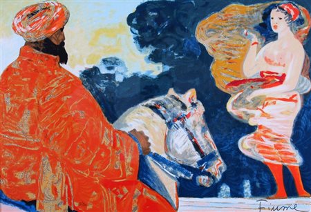 FIUME SALVATORE (Comiso 1915 - Canzo 1997) "L'arrivo del sultano" Serigrafia...