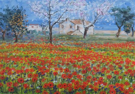 CASCELLA MICHELE (Ortona 1892 - Milano 1989) "Campo di papaveri" Olio su tela...