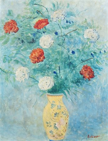 LILLONI UMBERTO (Milano 1898 - Milano 1980) "Fiori dal vaso cinese" 1968 Olio...