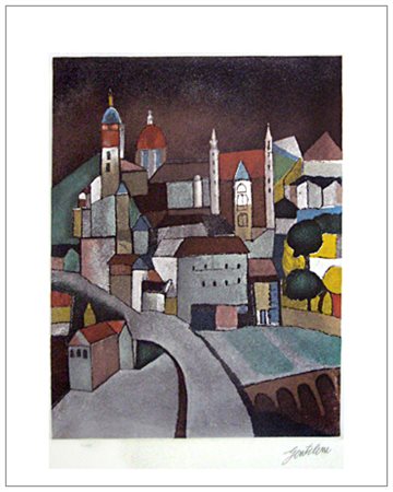 FRANCO GENTILINI Faenza 1909 – Roma 1981 Strada 1983 Acquatinta a colori...