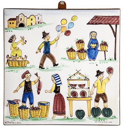 VINCENZO PINTO, Placca con scene di vita contadina eseguite da Giovannino...