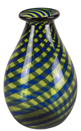 CENEDESE - MURANO, Vaso in vetro a spirale nei toni del blu e del verde, Anni...