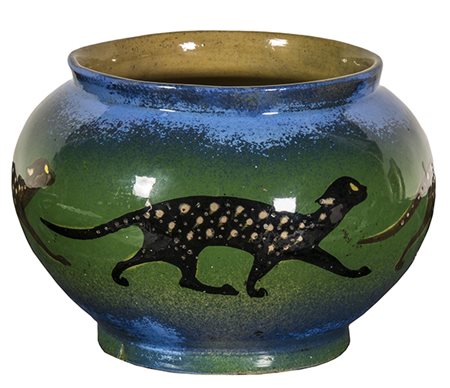 S.A. - ROMA, Cache-pot con figure di ghepardi, Ceramica dipinta, 13 x 20 cm,...