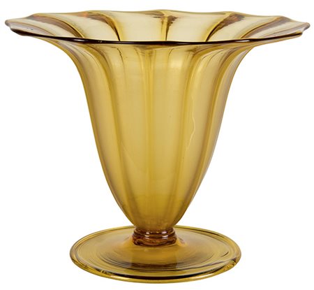 VITTORIO ZECCHIN, Vaso ambra in vetro soffiato a coste, 1925, Murano, 15,5 x...