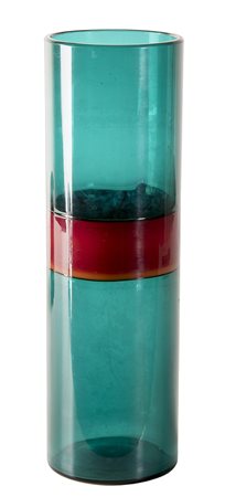 FULVIO BIANCONI, Vaso a fasce in vetro verde e rosso, 1950-56, Murano,...