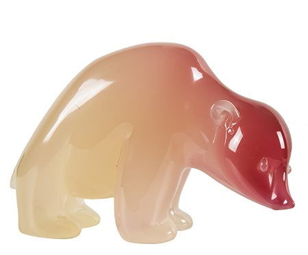 ARCHIMEDE SEGUSO (attr.), Orso polare, 1960 circa, Scultura in vetro rosa...