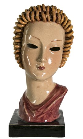 DERUTA - COCCHIONI, Busto di donna, Anni ‘30, Scultura in ceramica policroma,...