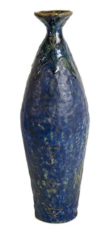 RICCARDO GATTI - FAENZA, Vaso blu con colature a lustro, Anni ’50, Ceramica,...