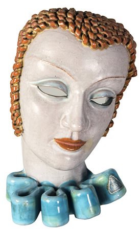 ZACCAGNINI - FIRENZE, Volto femminile, Scultura in ceramica dipinta, h. 21...