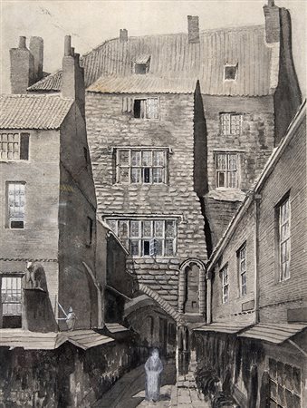 ANONIMO DEGLI INIZI DEL XX SECOLO, Borgo inglese, Tecnica mista su carta,...