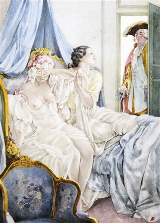 UMBERTO BRUNELLESCHI, Quattro pochoir, Pochoir su carta, 23,5 x 17 cm circa...