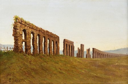 PAOLO FERRETTI, Acquedotto Felice, Olio su cartoncino, 19,5 x 31 cm, Firma in...