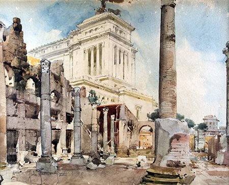 ALDO RAIMONDI, Foro di Cesare, 1935, Acquarello su carta, 49,5 x 64 cm circa,...