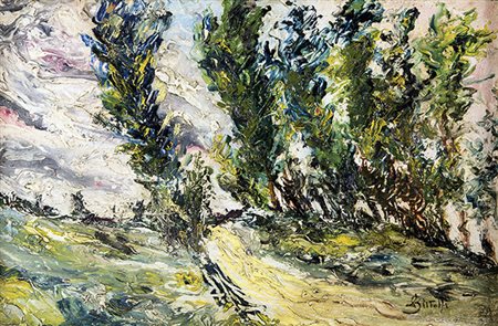 LEONARDO BISTOLFI, Sentiero di campagna, Olio su tavola, 23,5 x 35,5 cm,...