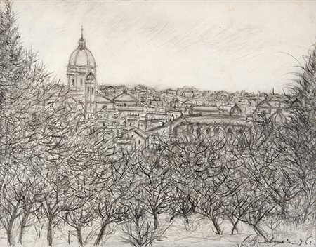 RICCARDO FRANCALANCIA, Veduta di Roma, 1952, Matita su carta, 22,5 x 29,5 cm...