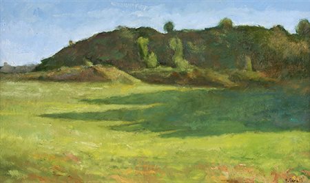 EMANUELE CAVALLI, Ombra Lunga, 1973, Olio su tavola, 33,5 x 59 cm, Firma in...