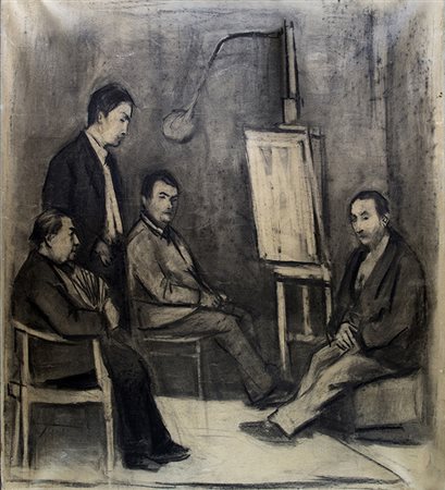 ALBERTO ZIVERI , La Famiglia Natale, Carboncino e matita su carta intelata,...