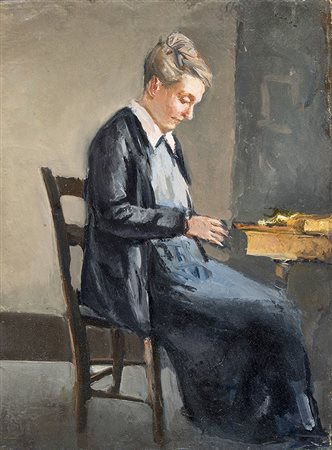 ALBERTO ZIVERI , Ritratto della madre, Olio su tela, 40 x 29,5 cm, Firma poco...