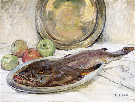 GALILEO CHINI, Rana pescatrice, 1930, Olio su tela, 45,5 x 60 cm, Firma e...