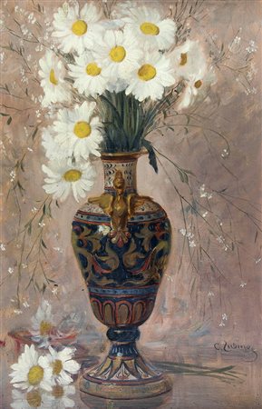 C. ZUBINO, Vaso di fiori, Olio su cartone, 68 x 42,5 cm circa, Firma in basso...