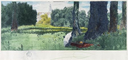 ETTORE COSOMATI, Veduta di parco, 1902, Acquaforte, 18,5 x 47 cm circa; 24 x...