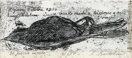 LUIGI BARTOLINI, Il povero merlo, Incisione, n. esemplare 41/50, 10,5 x 24 cm...