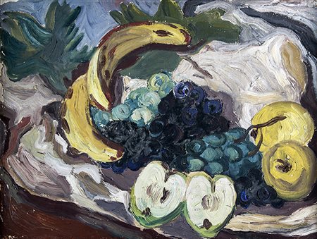 CARLO LEVI, Natura morta con banane e mele, Olio su tela, 36 x 48 cm,