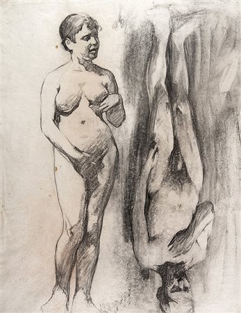 GIOVANNI ZANGRANDO, Tre disegni: studi di nudi, Carboncino su carta, 57 x 34...