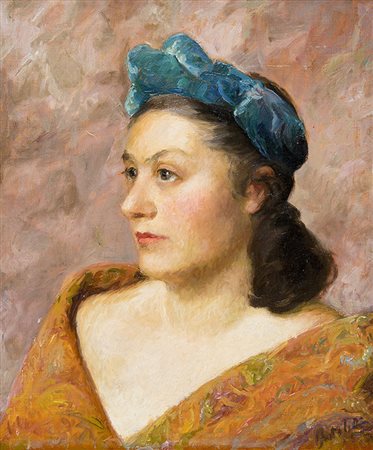 NINO BERTOLETTI, Ritratto femminile, 1948 , Olio su tavola, 46 x 38 cm, Firma...