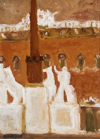 CARLO QUAGLIA, I Dioscuri al Quirinale, Anni ‘60, Olio su faesite, 35 x 25...