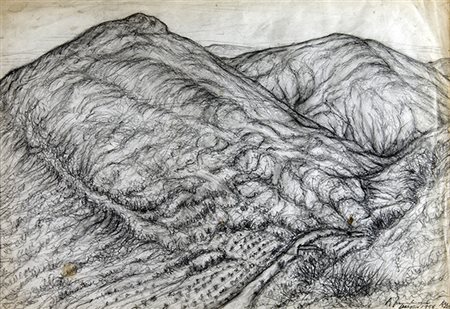RICCARDO FRANCALANCIA, La Valle del Tescio, 1954, Matita su carta, 46 x 32,5...