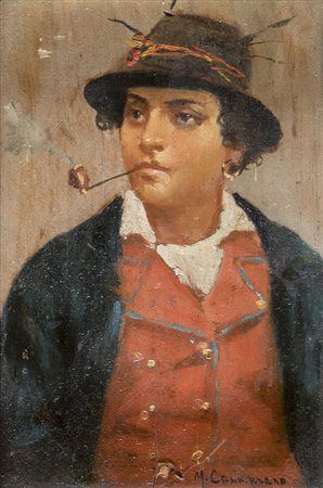 MICHELE CAMMARANO, Ritratto maschile, Olio su tavola, 14,5 x 10 cm, Firma in...