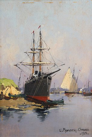 UGO MANARESI, Chiavari, 1901, Olio su tavola, 22 x 15,5 cm, Firma, luogo e...