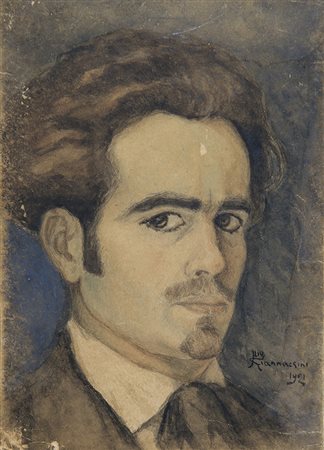 ILIO GIANNACCINI, Autoritratto, 1921, Tecnica mista su carta, 19 x 14 cm,...