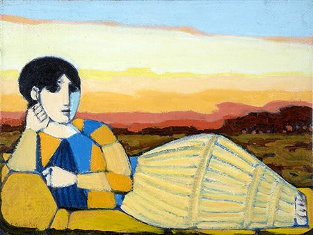 DOMENICO CANTATORE, Odalisca , Olio su tela, 30 x 40 cm, Firma in basso a...